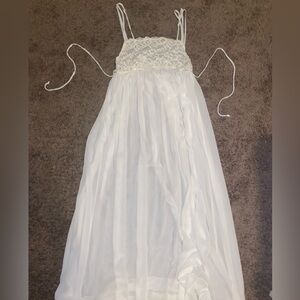 white beaded long mesh nightgown/slip dress